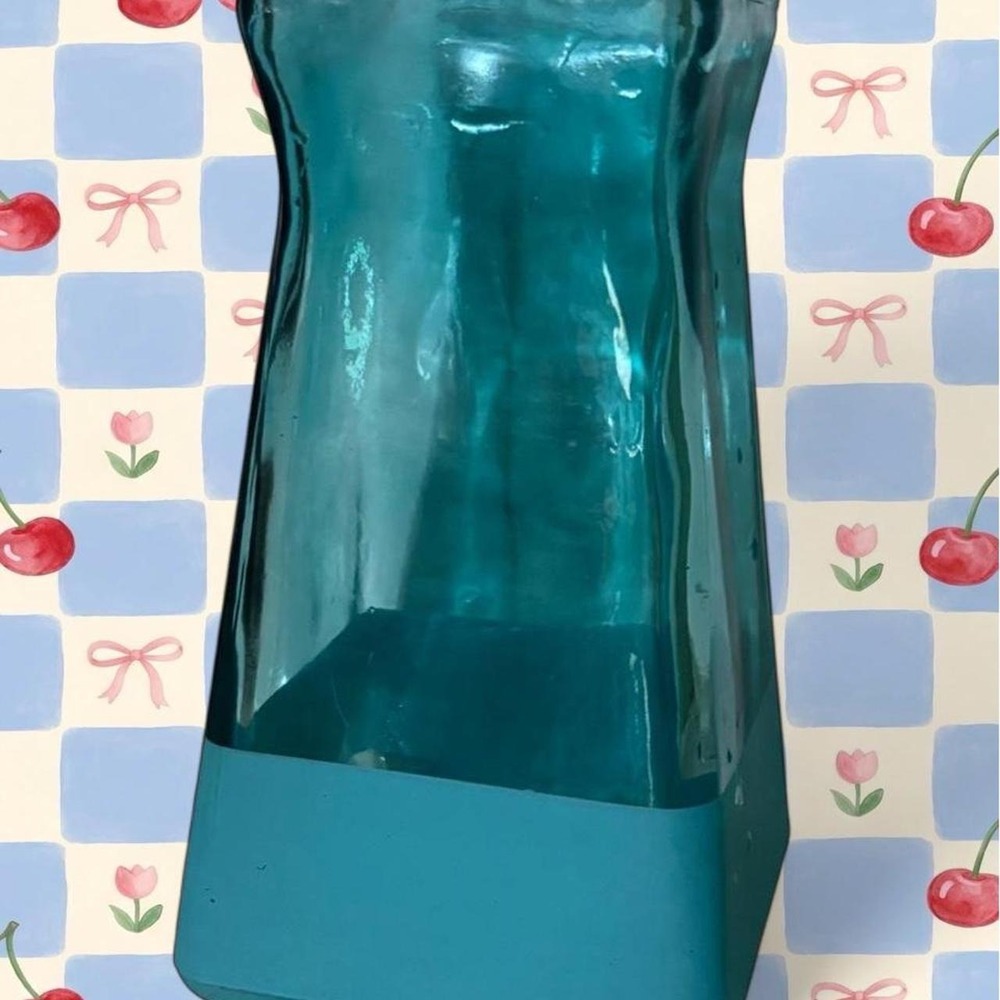 Syndicate Sales Teal Blue Gathered Square Glass Vase - Patent D639704